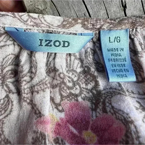 Izod Women's Sz L Loose Fitting Billow Blouse Gathered Wrist & Waist - Picture 2 of 4